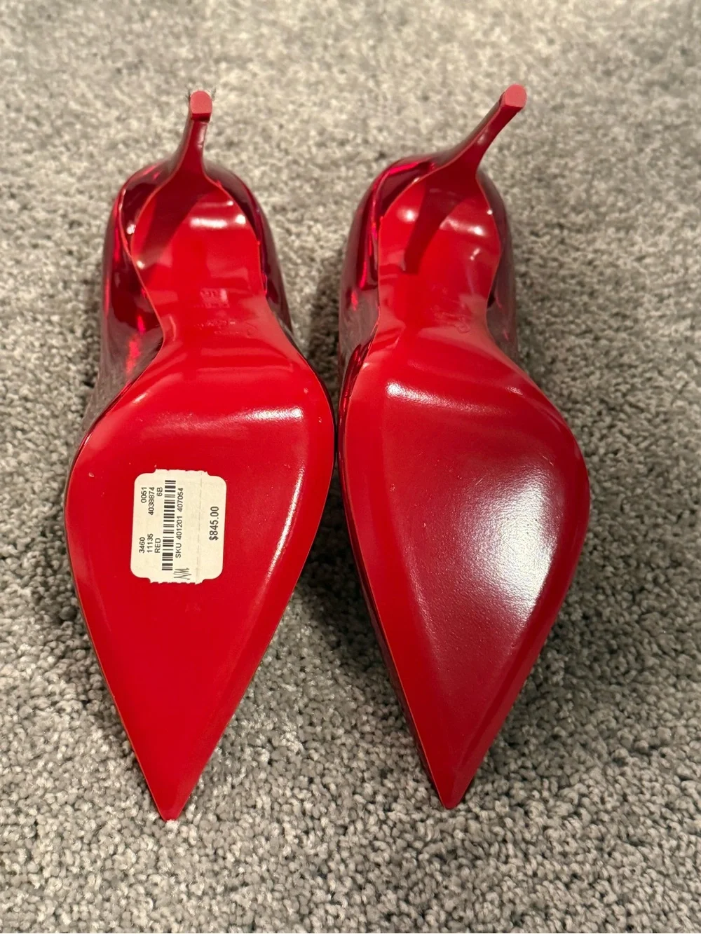 Christian Louboutin Red Patent Pointed-Toe Stiletto Pumps - Picture 6 of 8